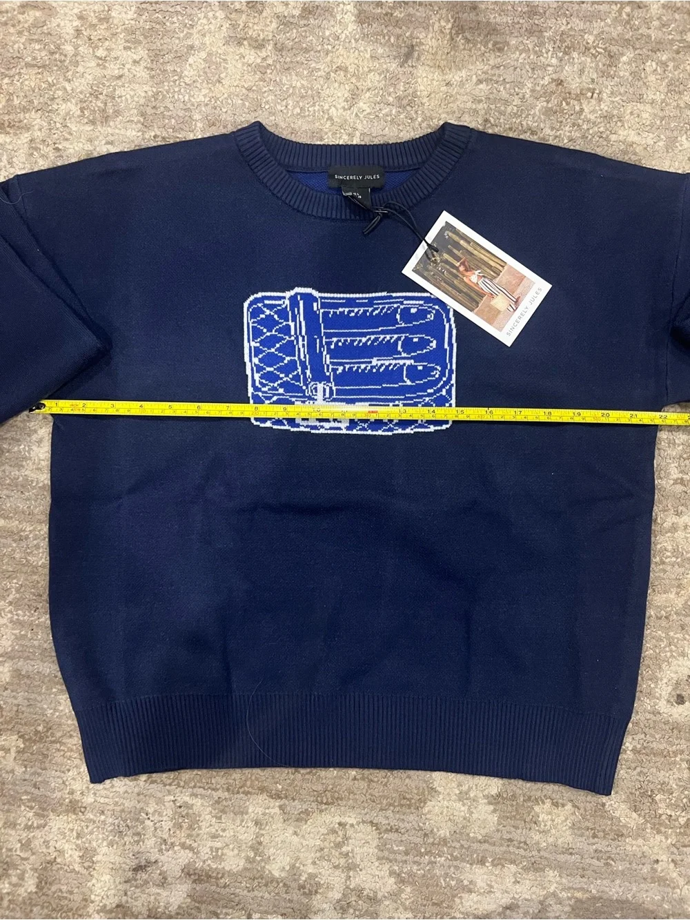 Sincerly Jules Navy Crewneck Sweater with Blue and White Graphic Patch